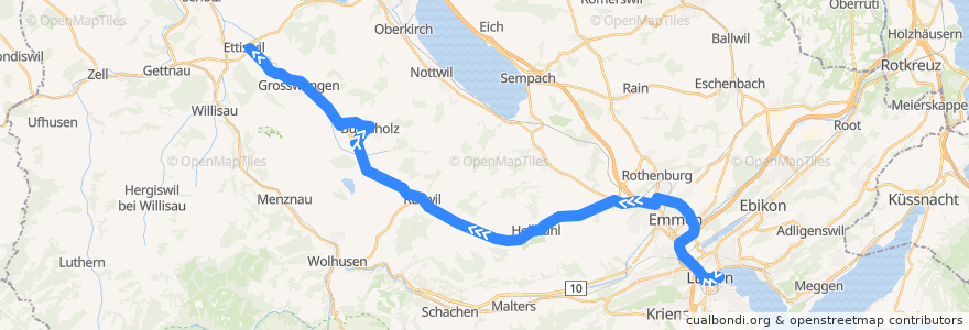 Mapa del recorrido Bus 61: Luzern, Bahnhof => Ettiswil, Post de la línea  en Lucerna.