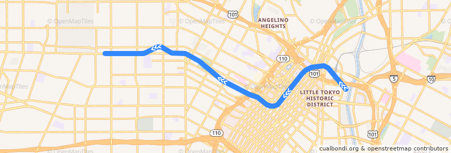 Mapa del recorrido Metro Purple Line (D) - Union Station → Wilshire/Western de la línea  en Los Angeles.