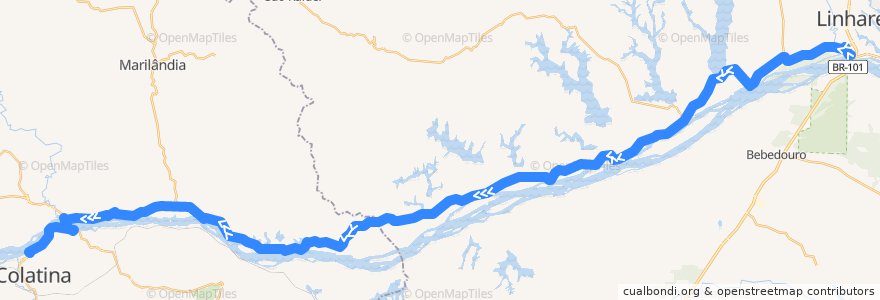 Mapa del recorrido 081/0 Linhares x Colatina via Humaitá de la línea  en 이스피리투산투.