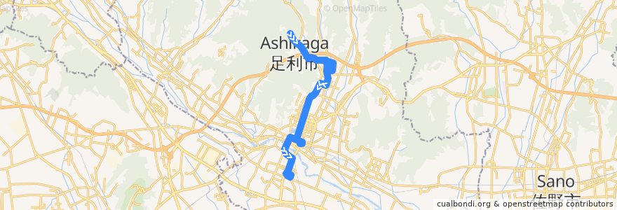 Mapa del recorrido 足利市生活路線バス行道線 行道山⇒やすらぎハウス⇒アピタ de la línea  en 足利市.