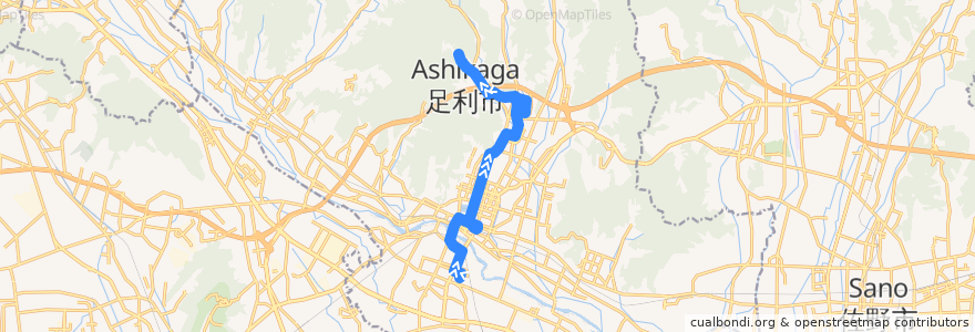 Mapa del recorrido 足利市生活路線バス行道線 アピタ⇒やすらぎハウス⇒行道山 de la línea  en 足利市.