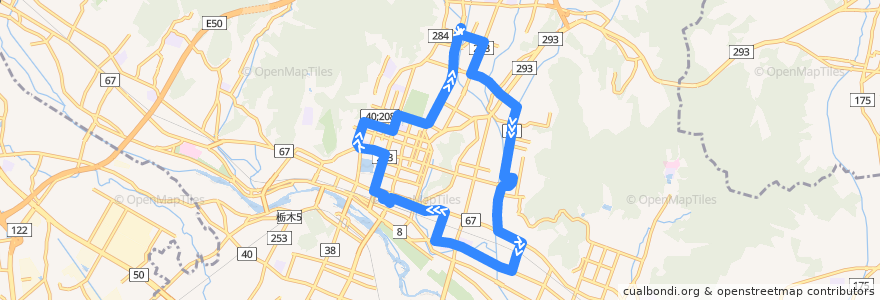 Mapa del recorrido 足利市生活路線バス中央循環線（右回り） de la línea  en 足利市.