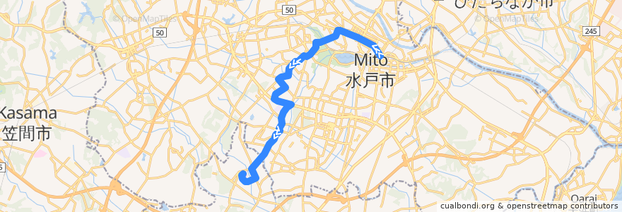 Mapa del recorrido 茨城交通バス37系統 水戸駅⇒清水・桜ノ牧高校⇒水戸医療センター de la línea  en 水戸市.