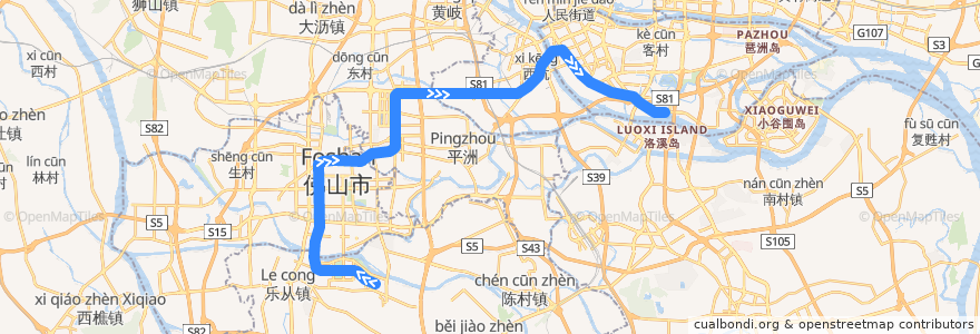 Mapa del recorrido 广佛地铁 de la línea  en 広東省.