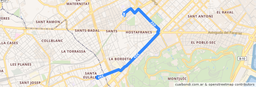 Mapa del recorrido CJ Barcelona (Estació de Sants) => l'Hospitalet de Ll. (Ciutat de la Justicia) de la línea  en Barcelona.