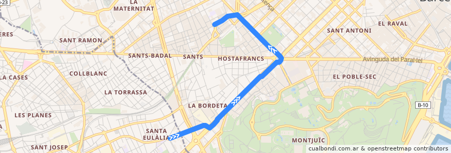 Mapa del recorrido CJ l'Hospitalet de Ll. (Ciutat de la Justicia) => Barcelona (Estació de Sants de la línea  en Barcelona.