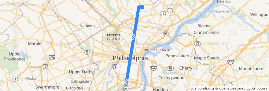 Mapa del recorrido SEPTA Broad Street Line Special: NRG => Fern Rock de la línea  en Philadelphia County.