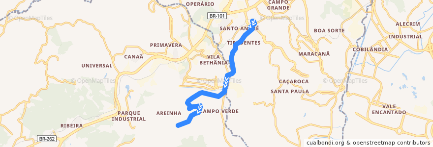 Mapa del recorrido 907 T. Campo Grande / Nova Bethânia via Rod Centro Sul de la línea  en Região Metropolitana da Grande Vitória.