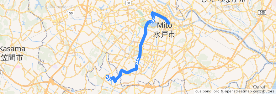 Mapa del recorrido 関東鉄道バス 水戸医療センター⇒明光台団地入口⇒水戸駅 de la línea  en 水戸市.