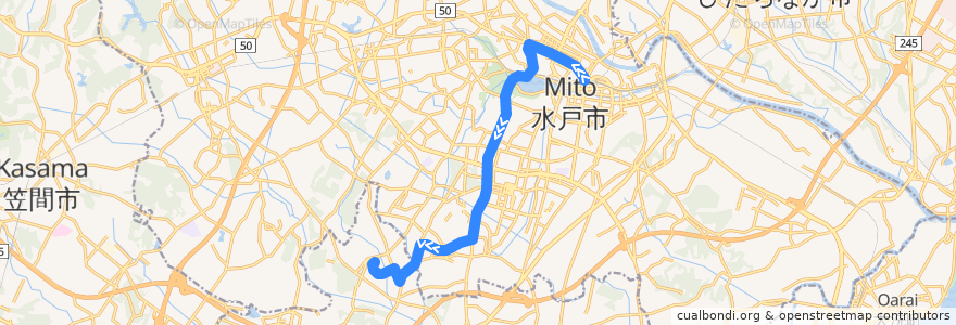 Mapa del recorrido 関東鉄道バス 水戸駅⇒明光台団地入口⇒水戸医療センター de la línea  en 水戶市.