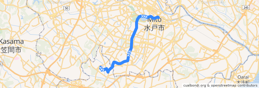 Mapa del recorrido 関東鉄道バス 水戸医療センター⇒明光台団地入口・新道（芳流橋）⇒水戸駅 de la línea  en 水戸市.