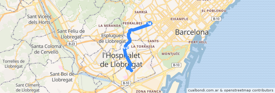 Mapa del recorrido L14 Barcelona (Flos i Calcat) => L'Hospitalet de L. (Rbla. Marina) de la línea  en Барселонес.