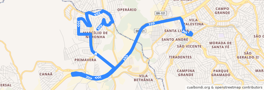 Mapa del recorrido 913 Bairro Industrial / T. Campo Grande de la línea  en Região Metropolitana da Grande Vitória.