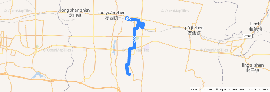 Mapa del recorrido 章丘3路客运总站—>木厂村 de la línea  en 章丘区.