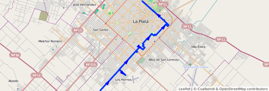 Mapa del recorrido 80 de la línea 506 en Partido de La Plata.