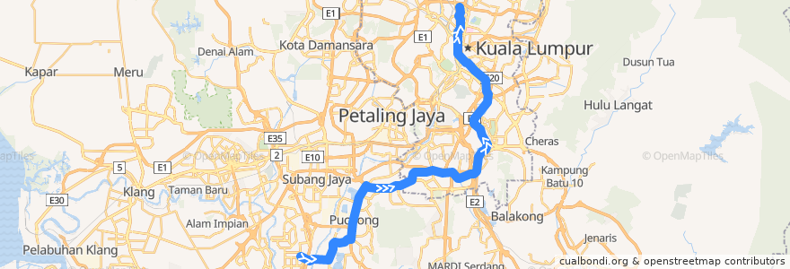 Mapa del recorrido Sri Petaling Line (Putra Heights --> Sentul Timur) de la línea  en Selangor.