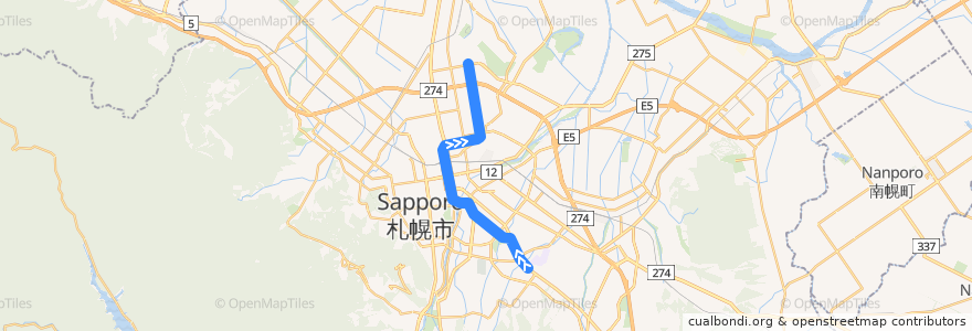 Mapa del recorrido 東豊線 de la línea  en Sapporo.