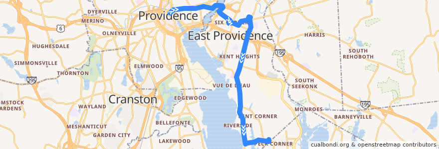 Mapa del recorrido RIPTA 33 Riverside (to Shaw's Willett Avenue) de la línea  en Providence County.