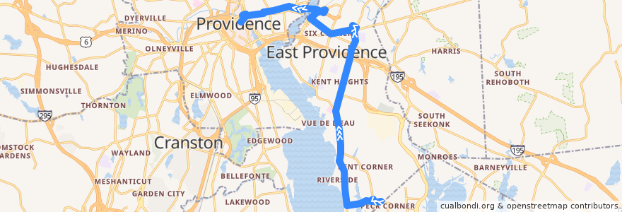 Mapa del recorrido RIPTA 33 Riverside (to Kennedy Plaza) de la línea  en Providence County.