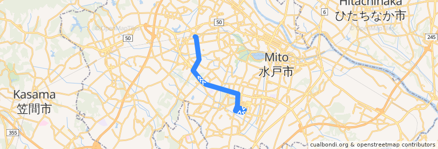 Mapa del recorrido 茨城交通バス 県庁バスターミナル⇒桜ノ牧高校⇒赤塚駅南口 de la línea  en 水戸市.