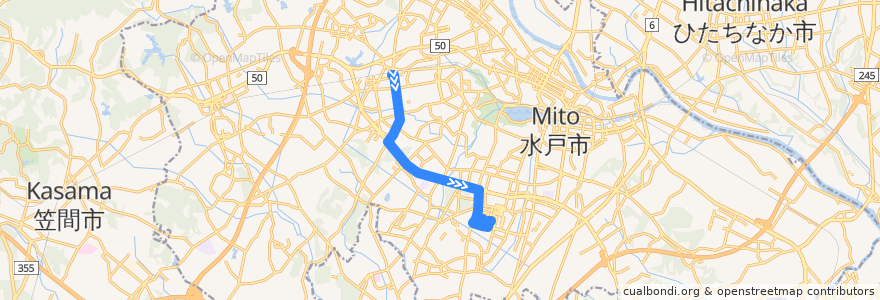 Mapa del recorrido 茨城交通バス 赤塚駅南口⇒桜ノ牧高校⇒県庁バスターミナル de la línea  en Мито.