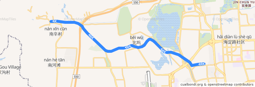 Mapa del recorrido 西郊线 de la línea  en 海淀区.