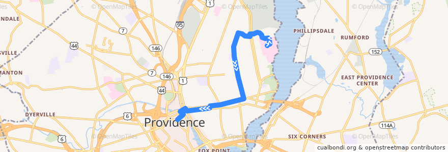 Mapa del recorrido RIPTA 40 Butler/Elmgrove to Kennedy Plaza de la línea  en Providence.