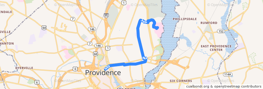 Mapa del recorrido RIPTA 40 Butler/Elmgrove to Butler Hospital de la línea  en Providence.
