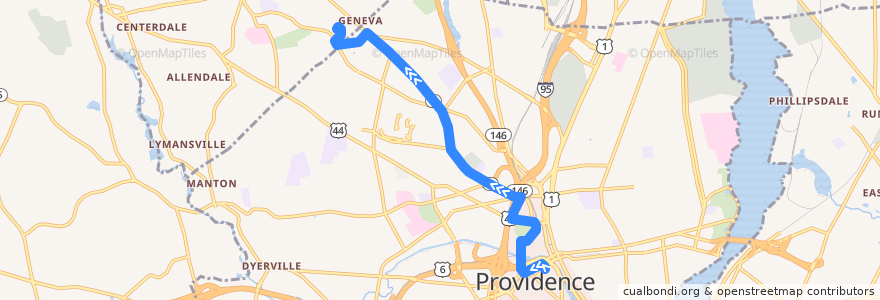 Mapa del recorrido RIPTA 50 Douglas Avenue to Shaw's Admiral Street de la línea  en Providence.