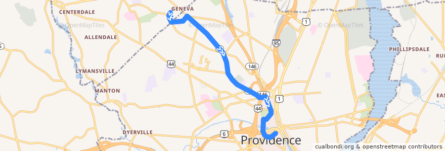 Mapa del recorrido RIPTA 50 Douglas Avenue to Kennedy Plaza (from Shaw's Admiral Street) de la línea  en Providence.