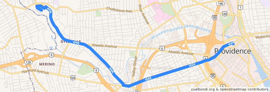 Mapa del recorrido 27 Manton de la línea  en Providence.
