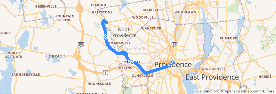 Mapa del recorrido RIPTA 27 Broadway/Manton to Centerdale via George Waterman de la línea  en Providence County.