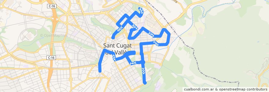 Mapa del recorrido L8 Torrent de Ferrussons - ESADE - Nucli Urbà de la línea  en Sant Cugat del Vallès.