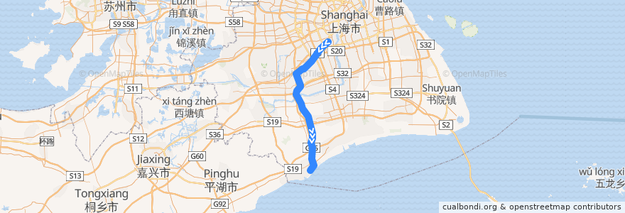 Mapa del recorrido CR 金山线: 上海南 → 金山卫 de la línea  en Shanghai.