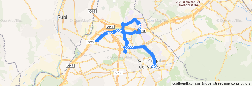 Mapa del recorrido L7B Centre Comercial de la línea  en Sant Cugat del Vallès.