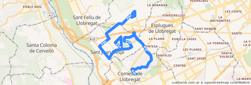 Mapa del recorrido L46 Cornellà de L. (Av. Salvador Allende) => Sant Just Desvern (Av Indústria) de la línea  en Baix Llobregat.