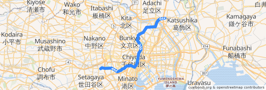 Mapa del recorrido 東京メトロ千代田線 : 綾瀬→代々木上原 de la línea  en Tokyo.