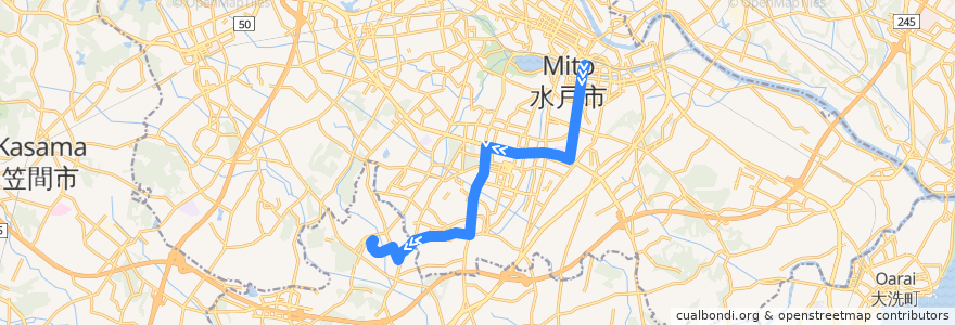 Mapa del recorrido 関東鉄道バス 水戸駅南口⇒平須神社・明光台団地入口⇒水戸医療センター de la línea  en 水戸市.