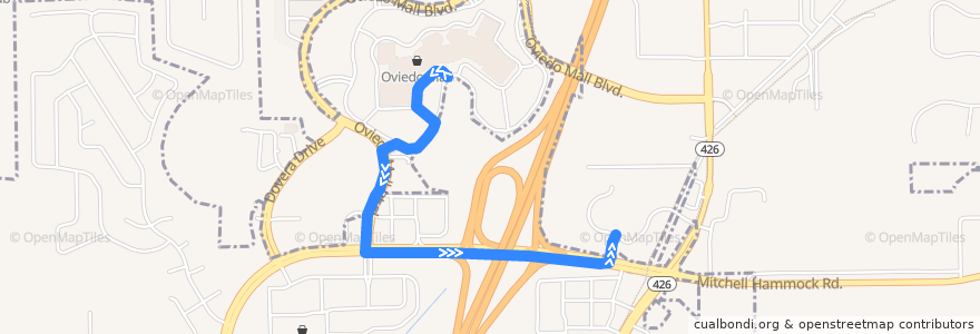 Mapa del recorrido 622 Oviedo (eastbound) de la línea  en Seminole County.