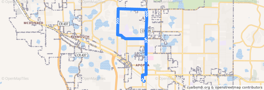 Mapa del recorrido 405 Apopka Circulator (north side) de la línea  en Apopka.