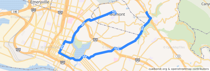 Mapa del recorrido AC Transit 33: Piedmont => Montclair de la línea  en أوكلاند (كاليفورنيا).