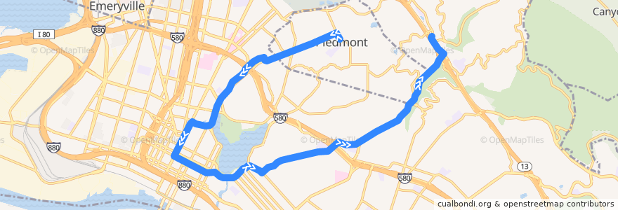 Mapa del recorrido AC Transit 33: Piedmont => Montclair de la línea  en 오클랜드.