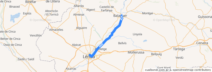 Mapa del recorrido RL1 : Balaguer - Lleida-Pirineus de la línea  en 莱里达.