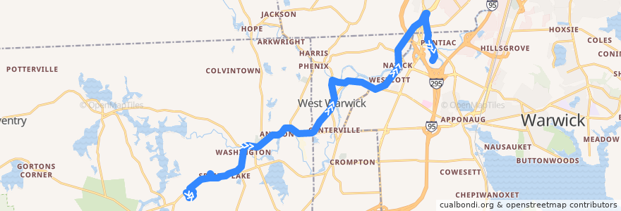 Mapa del recorrido RIPTA 13 Coventry/Arctic/Warwick Mall to Warwick Mall de la línea  en Kent County.