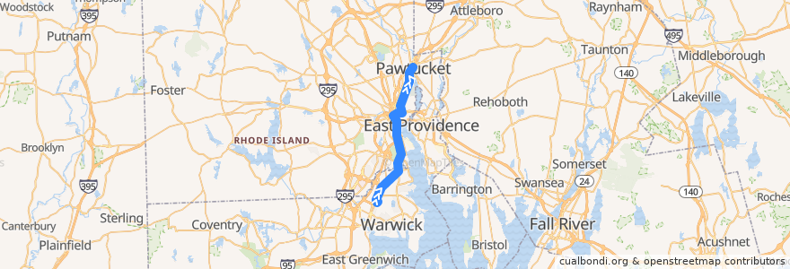 Mapa del recorrido RIPTA 1 Hope/Eddy to Pawtucket Transit Center de la línea  en Rhode Island.