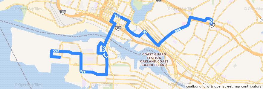 Mapa del recorrido AC Transit 96: Dimond District => Alameda Point de la línea  en Alameda County.