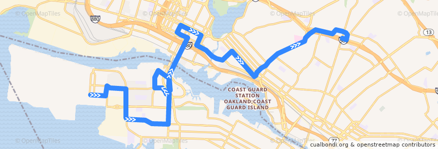 Mapa del recorrido AC Transit 96: Alameda Point => Dimond District de la línea  en Condado de Alameda.