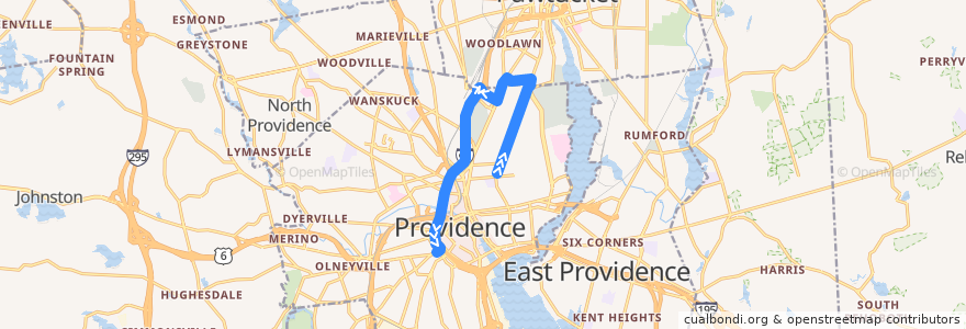Mapa del recorrido 1 Central High School and Classical High School de la línea  en Providence.