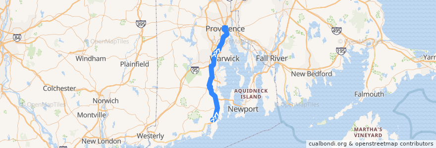 Mapa del recorrido RIPTA 65x Wakefield Park-n-Ride to Turk's Head de la línea  en 罗得岛州/ 羅德島州.