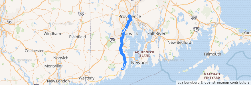Mapa del recorrido RIPTA 65x Wakefield Park-n-Ride to Turk's Head de la línea  en Rhode Island.